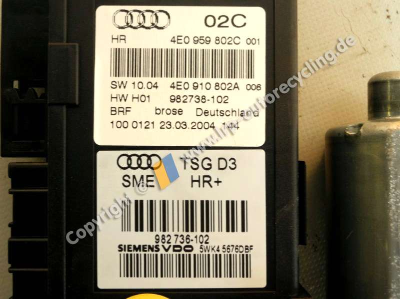 Audi A8 4E D3 original Fensterhebermotor hinten rechts Bj.2004